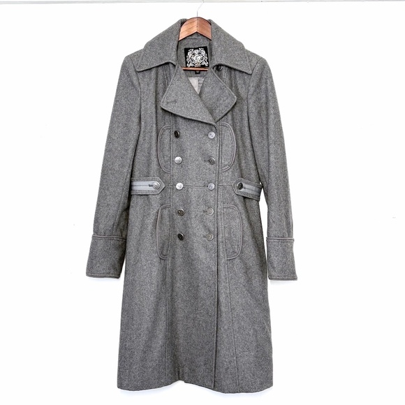 Esprit Wool Blend Double Breasted Military Trench Coat Gray Tailored Fit Size M - Picture 1 of 8